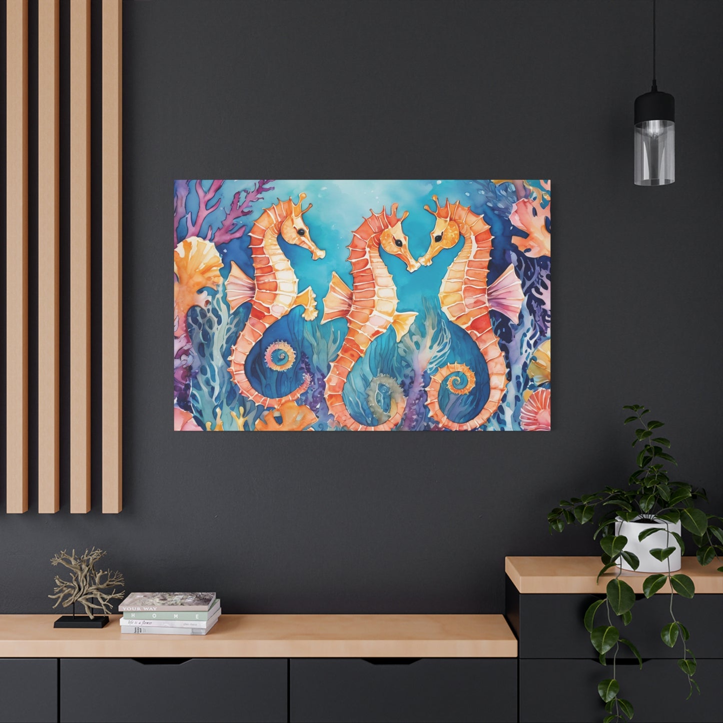 Seahorse Vibe, Watercolor Canvas Painting, 4 of many