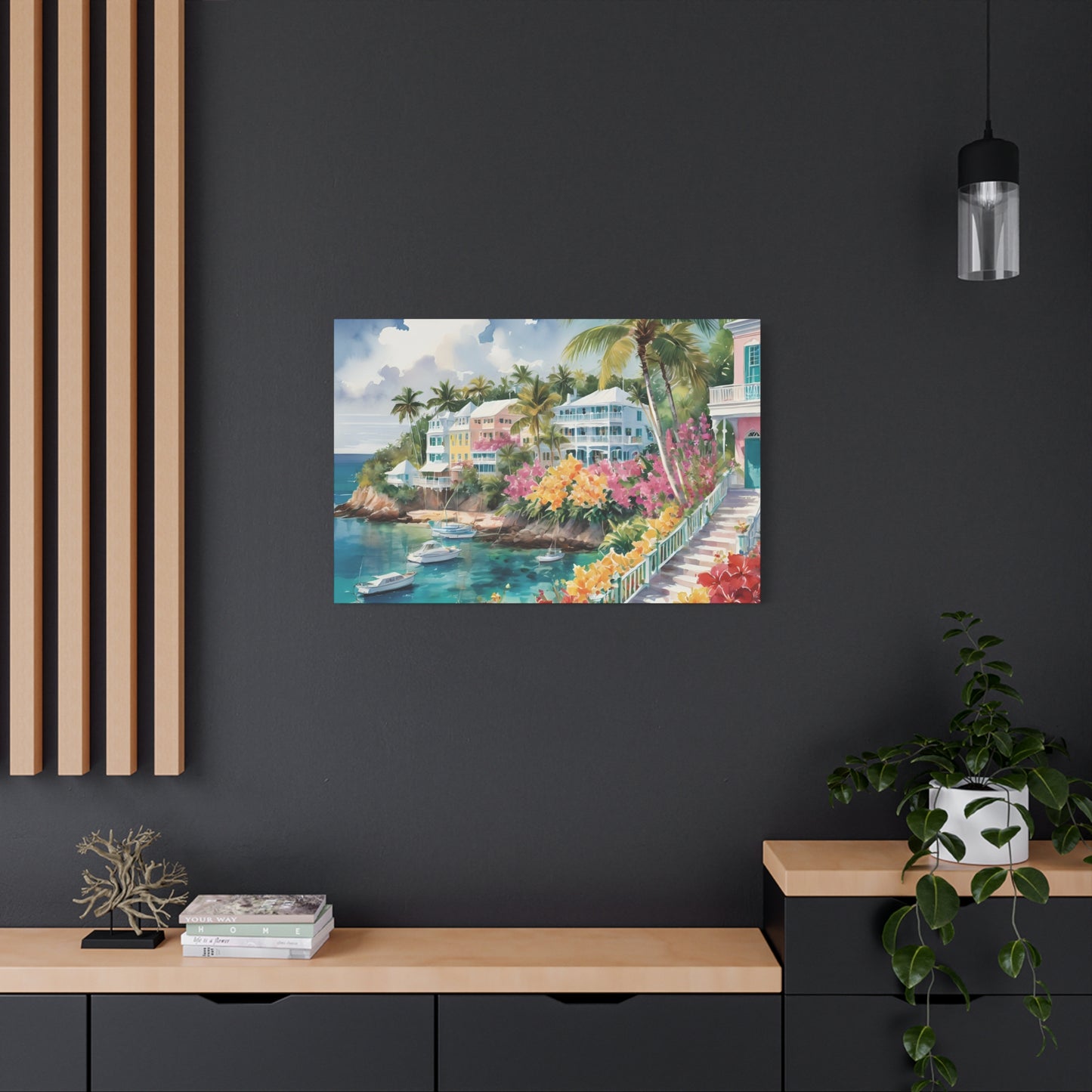 Bermuda Coastal Vibe, Watercolor Canvas Painting, 7 of many