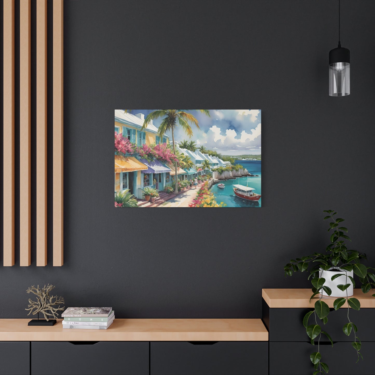 Bermuda Coastal Vibe, Watercolor Canvas Painting, 3 of many