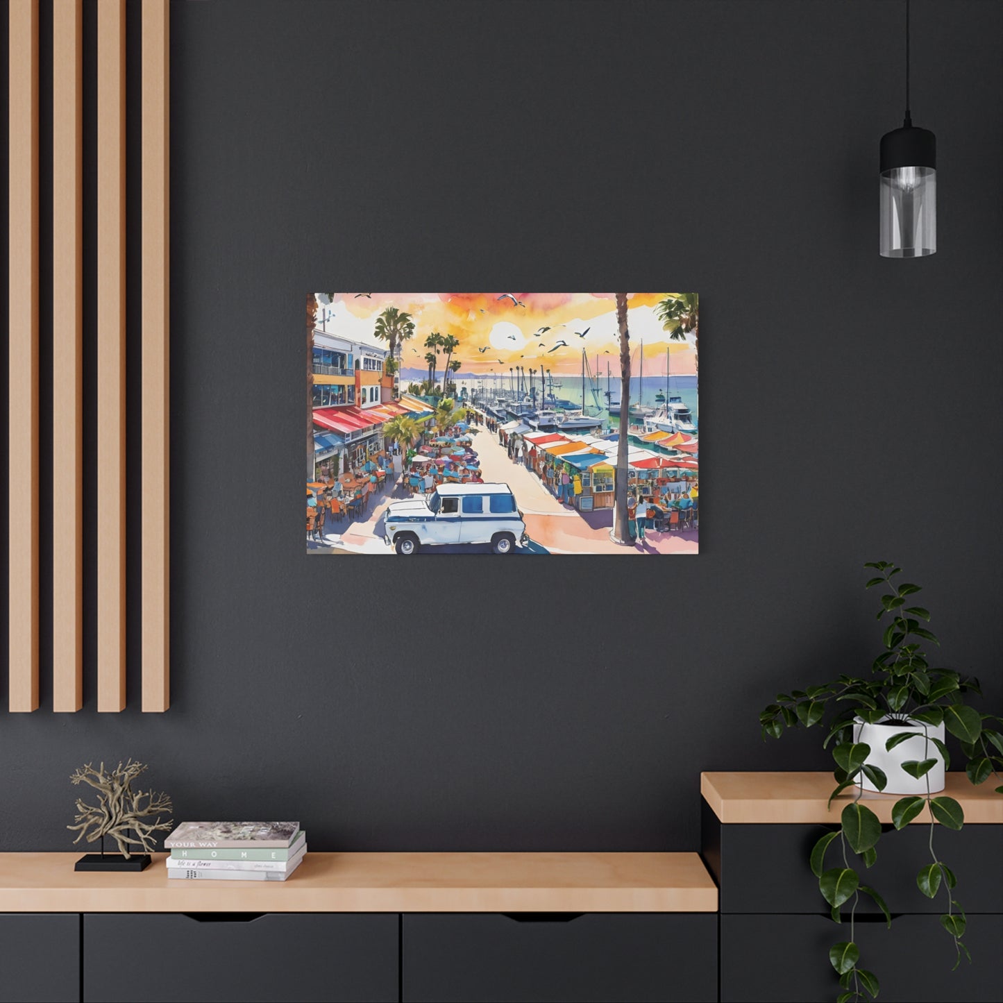 Santa Monica Waterfront, Watercolor Canvas Painting, 2 of many