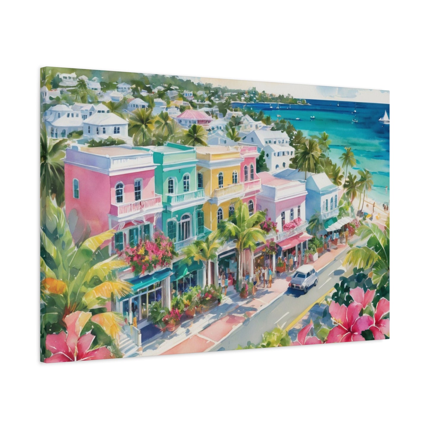 Bermuda Coastal Vibe, Watercolor Canvas Painting, 13 of many