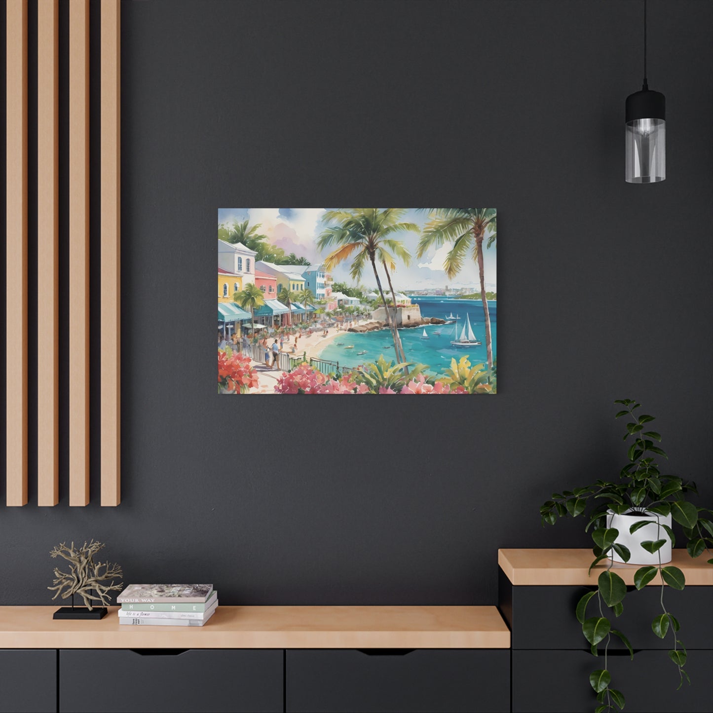 Bermuda Coastal Vibe, Watercolor Canvas Painting, 5 of many