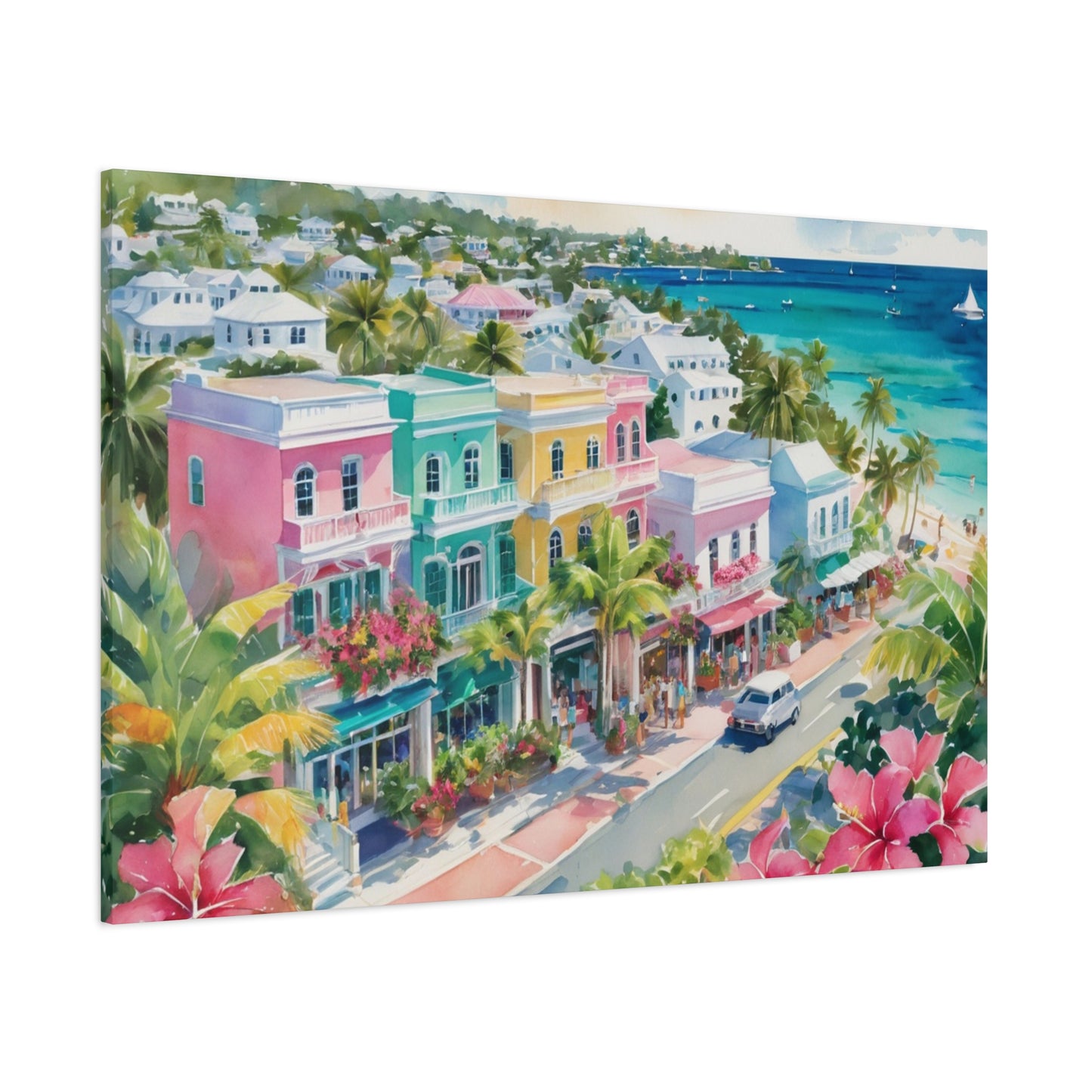 Bermuda Coastal Vibe, Watercolor Canvas Painting, 13 of many