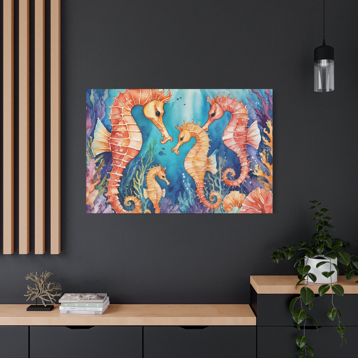 Seahorse Vibe, Watercolor Canvas Painting, 2 of many