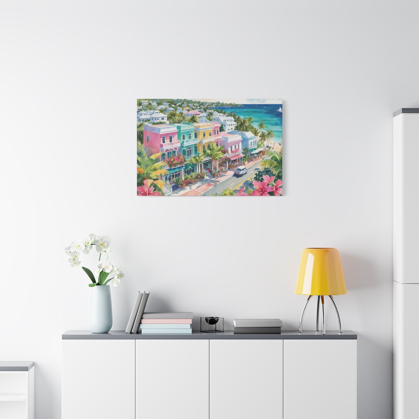 Bermuda Coastal Vibe, Watercolor Canvas Painting, 13 of many