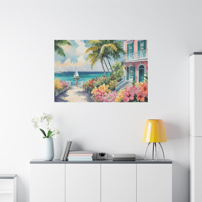 Bermuda Coastal Vibe, Watercolor Canvas Painting, 1 of many