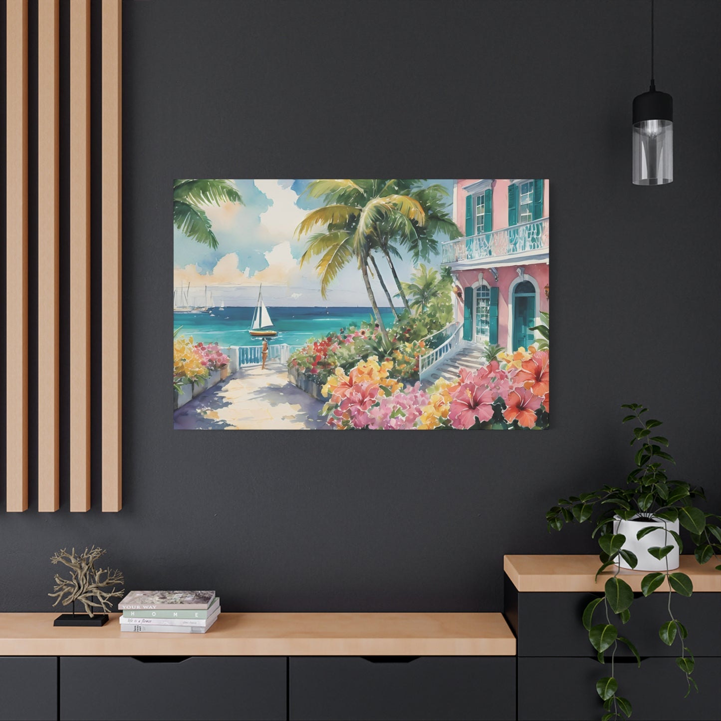 Bermuda Coastal Vibe, Watercolor Canvas Painting, 1 of many