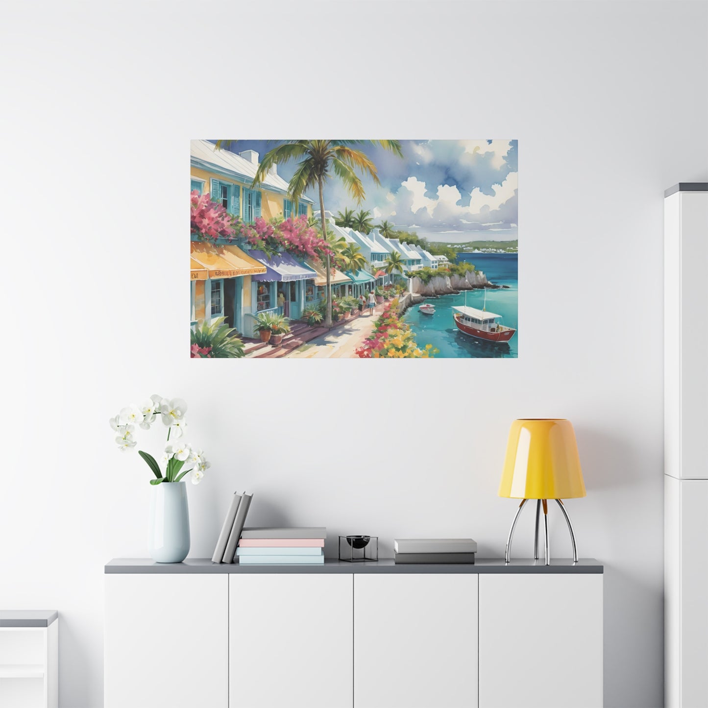 Bermuda Coastal Vibe, Watercolor Canvas Painting, 3 of many