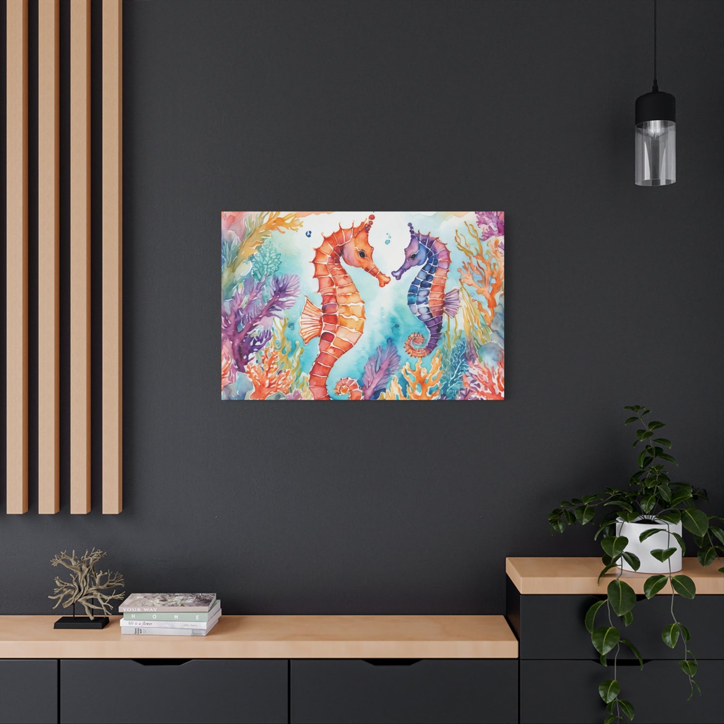 Seahorse Vibe, Watercolor Canvas Painting, 3 of many