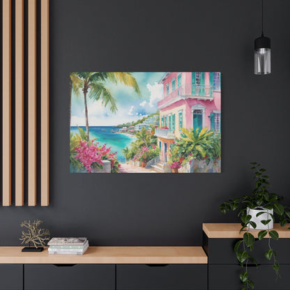 Bermuda Coastal Vibe, Watercolor Canvas Painting, 11 of many