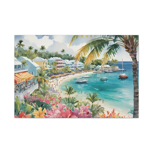 Bermuda Coastal Vibe, Watercolor Canvas Painting, 10 of many