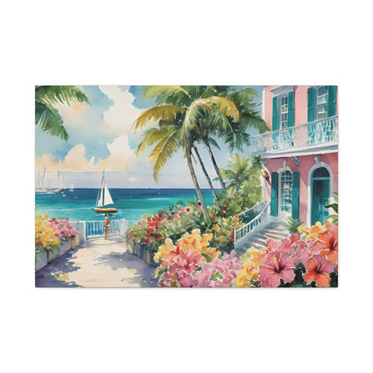 Bermuda Coastal Vibe, Watercolor Canvas Painting, 1 of many