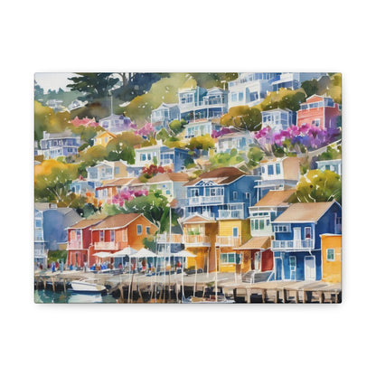 Sausalito California Coastal Vibe, Watercolor Canvas Painting, 9 of many