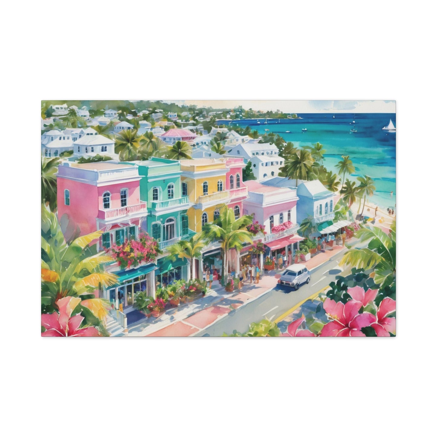 Bermuda Coastal Vibe, Watercolor Canvas Painting, 13 of many