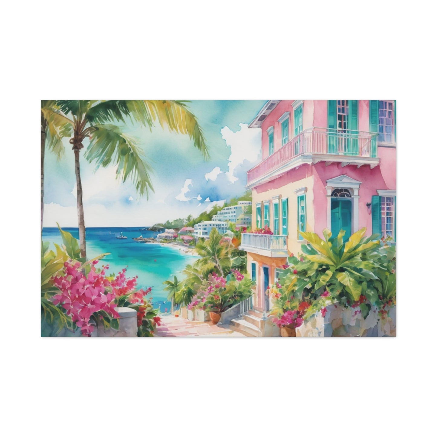 Bermuda Coastal Vibe, Watercolor Canvas Painting, 11 of many