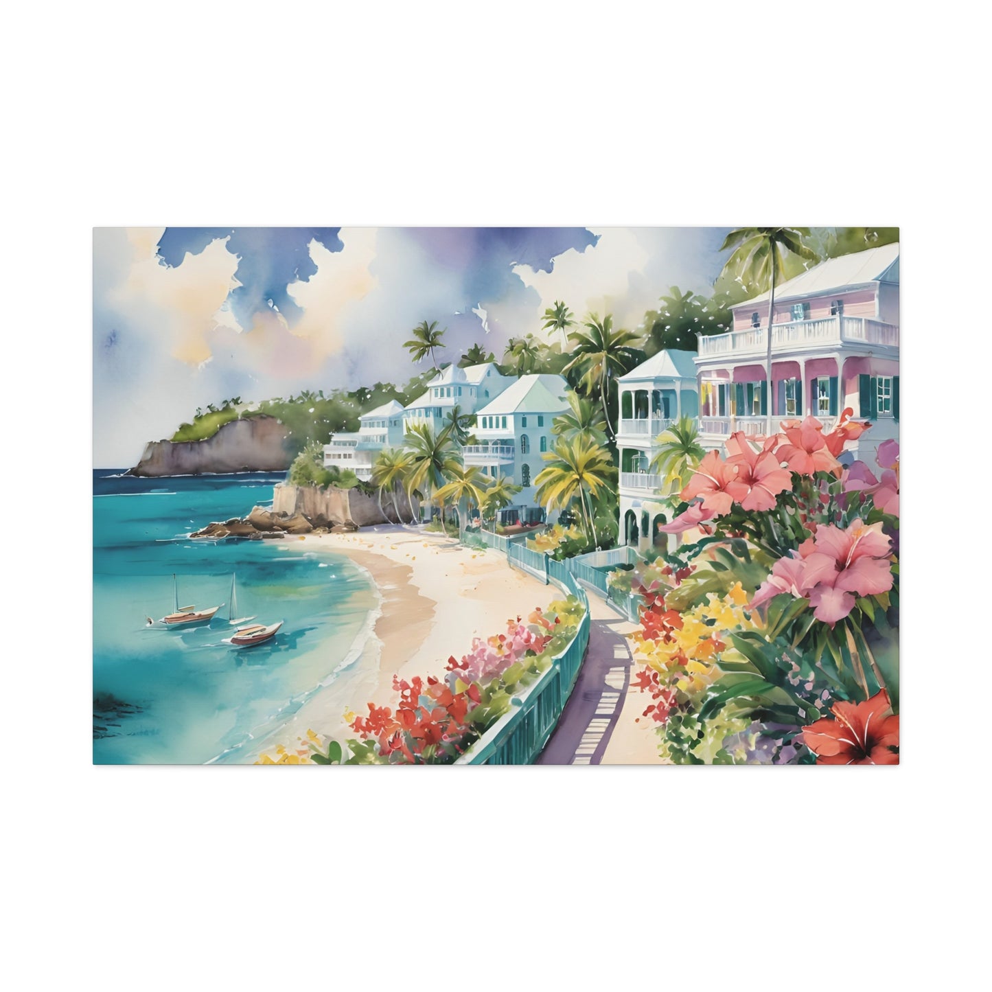 Bermuda Coastal Vibe, Watercolor Canvas Painting, 2 of many