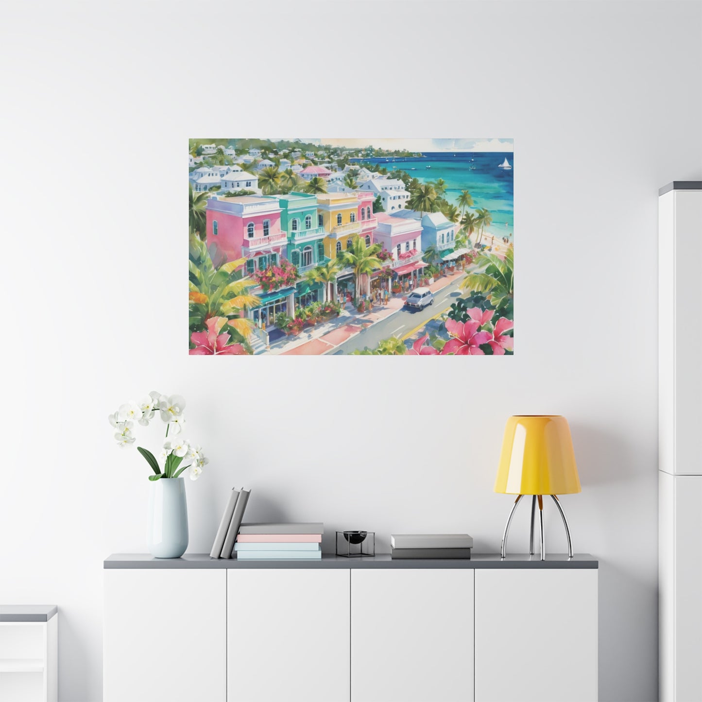 Bermuda Coastal Vibe, Watercolor Canvas Painting, 13 of many