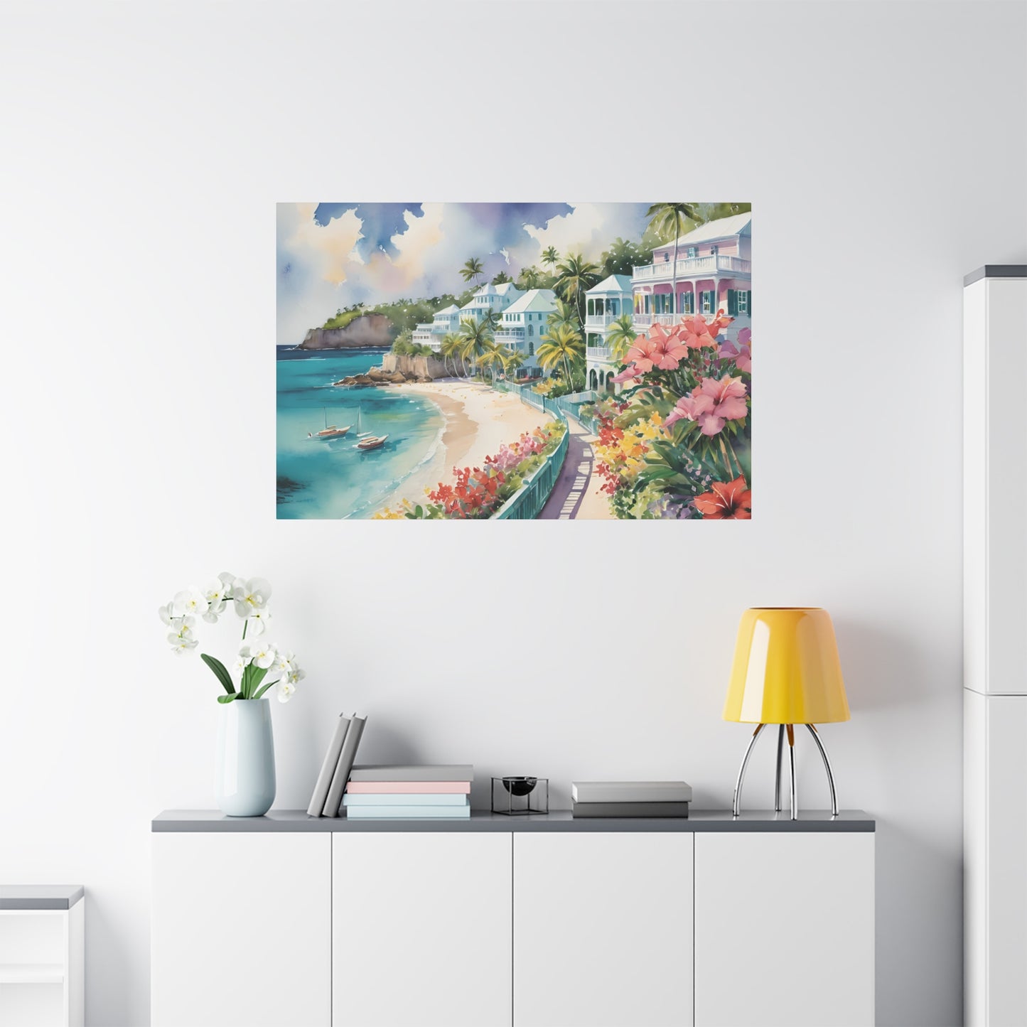 Bermuda Coastal Vibe, Watercolor Canvas Painting, 2 of many