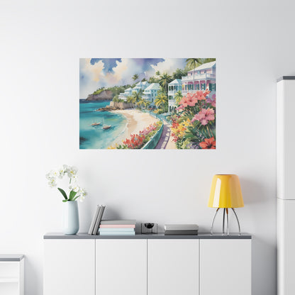 Bermuda Coastal Vibe, Watercolor Canvas Painting, 2 of many