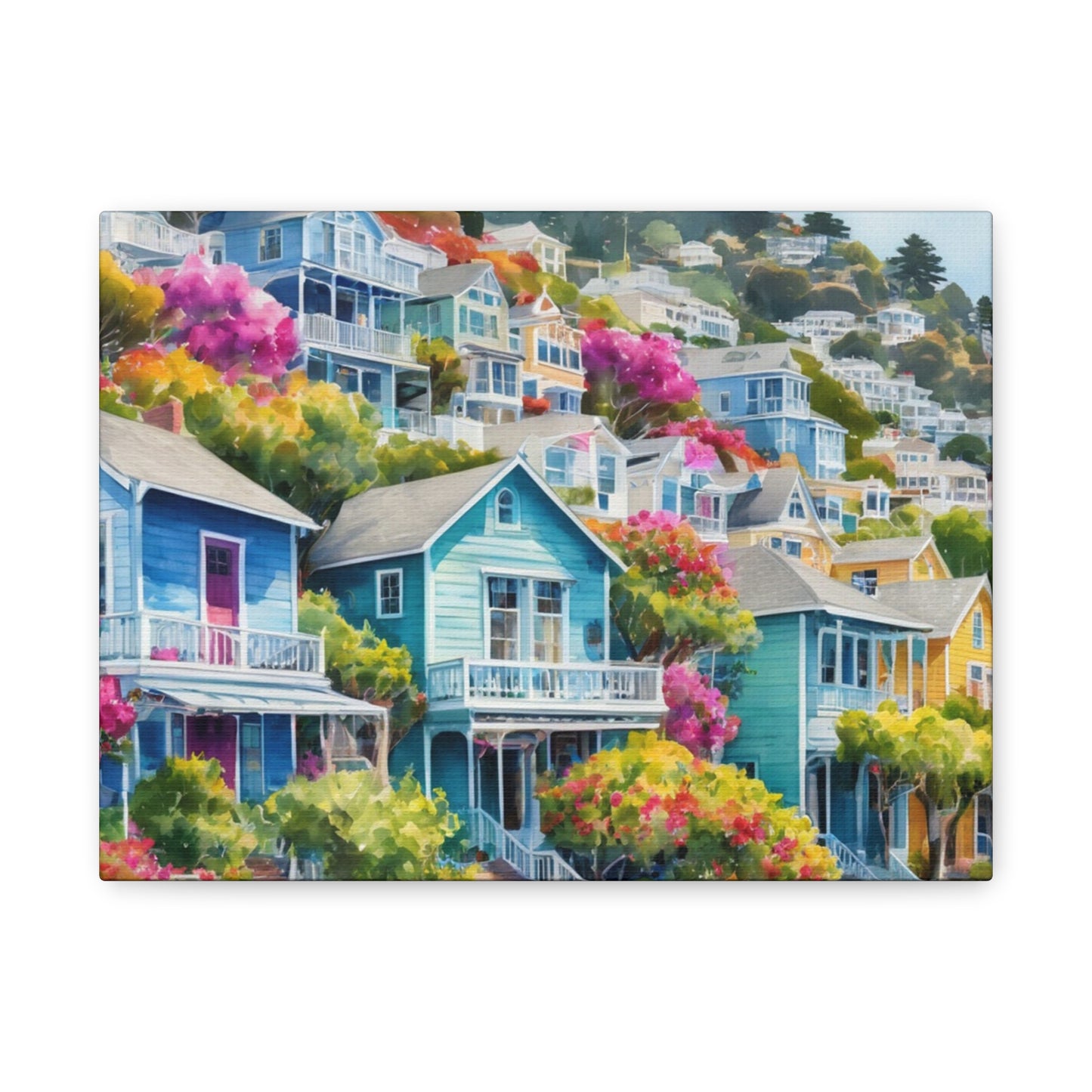 Sausalito California Coastal Vibe, Watercolor Canvas Painting, 8 of many