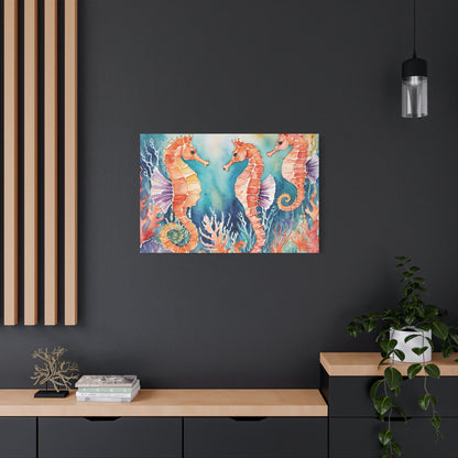 Seahorse Vibe, Watercolor Canvas Painting, 1 of many