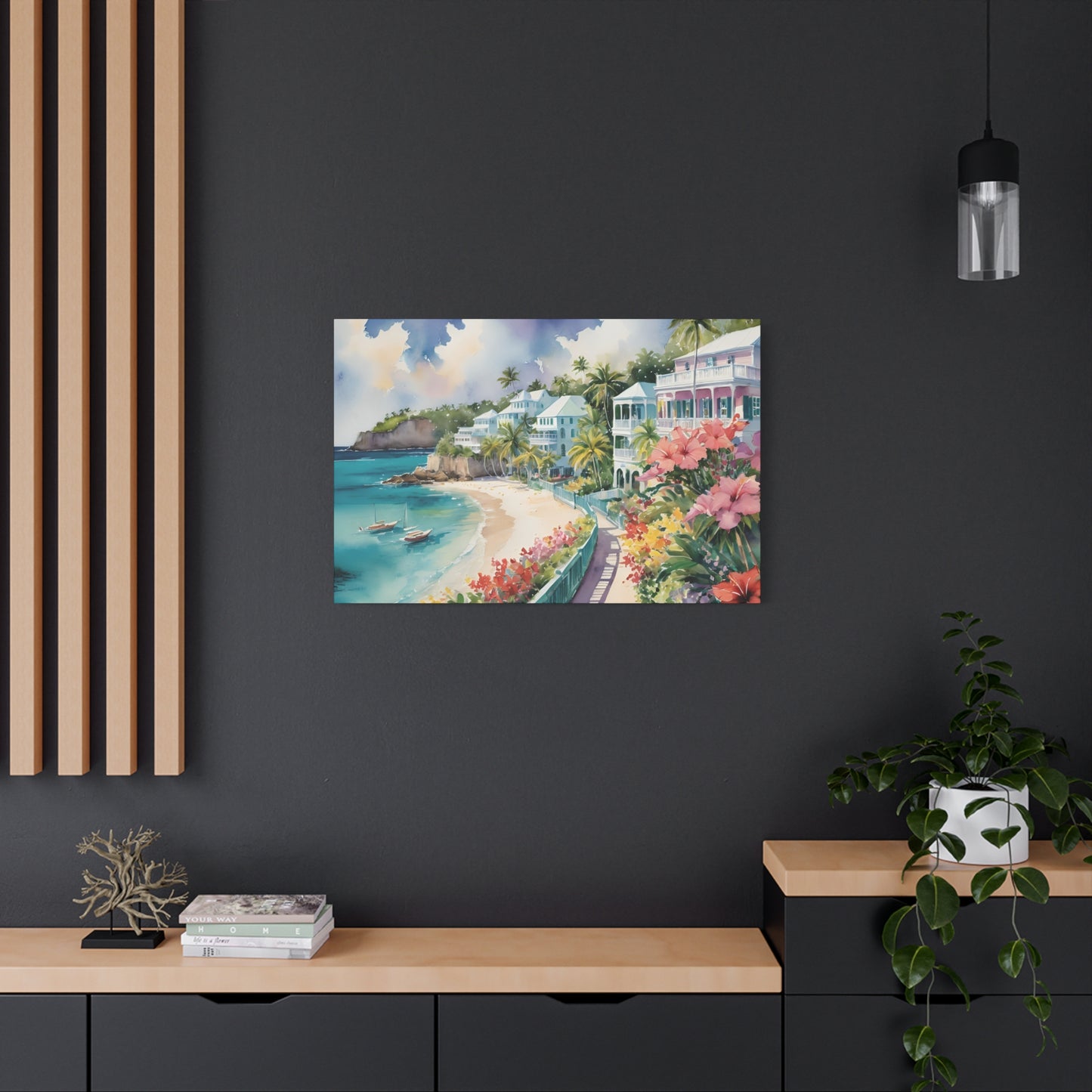 Bermuda Coastal Vibe, Watercolor Canvas Painting, 2 of many