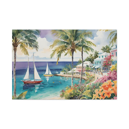 Bermuda Coastal Vibe, Watercolor Canvas Painting, 9 of many