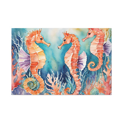 Seahorse Vibe, Watercolor Canvas Painting, 1 of many