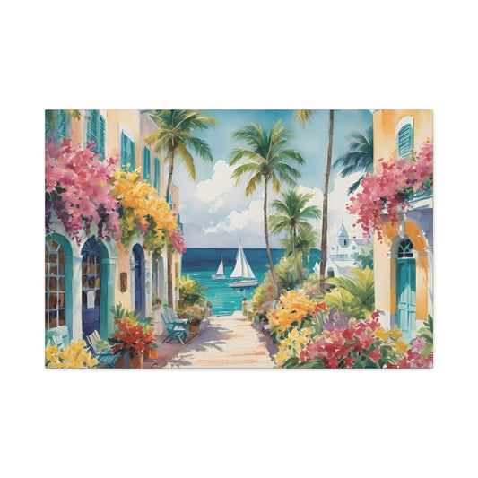 Bermuda Coastal Vibe, Watercolor Canvas Painting, 6 of many