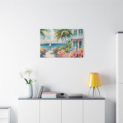 Bermuda Coastal Vibe, Watercolor Canvas Painting, 1 of many