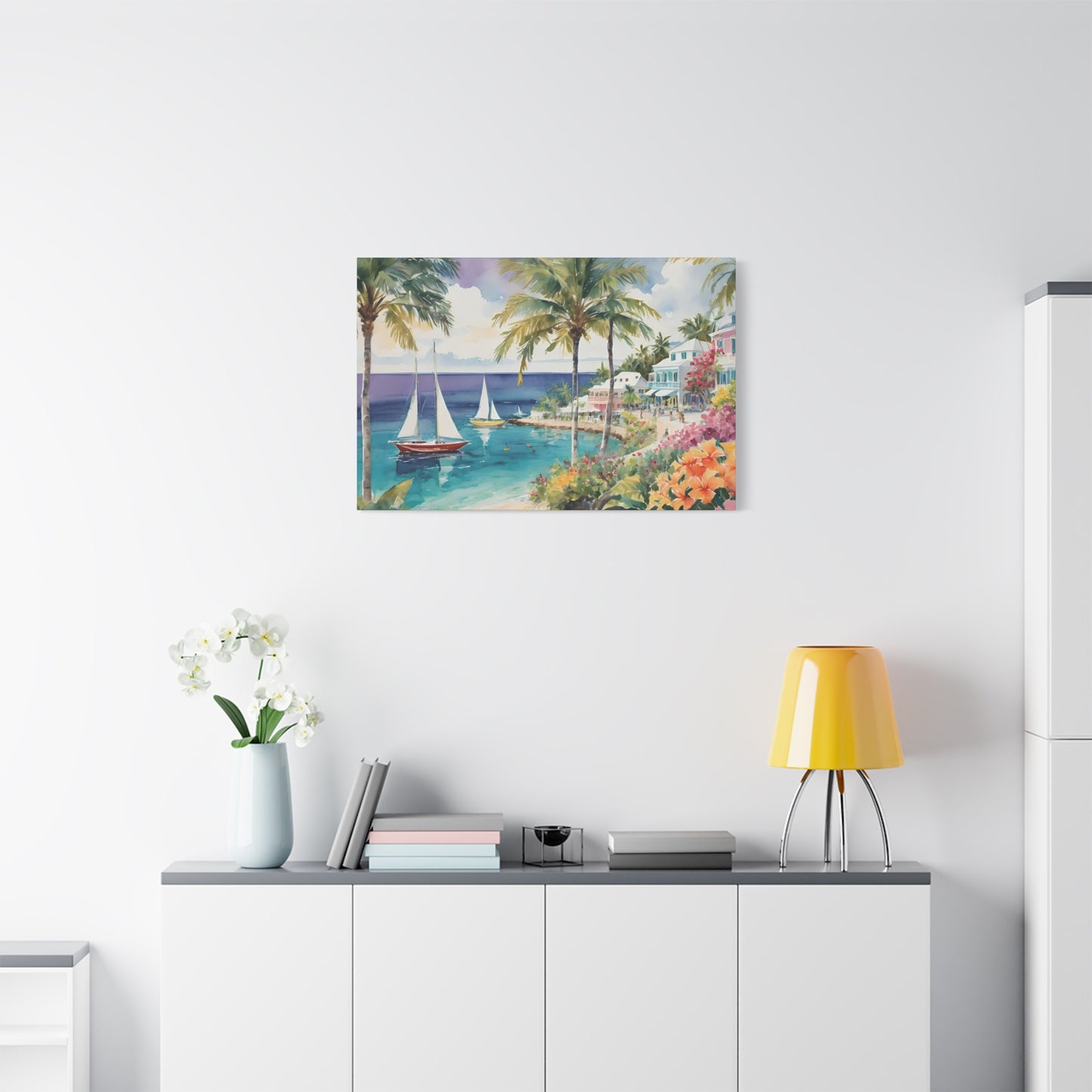 Bermuda Coastal Vibe, Watercolor Canvas Painting, 9 of many