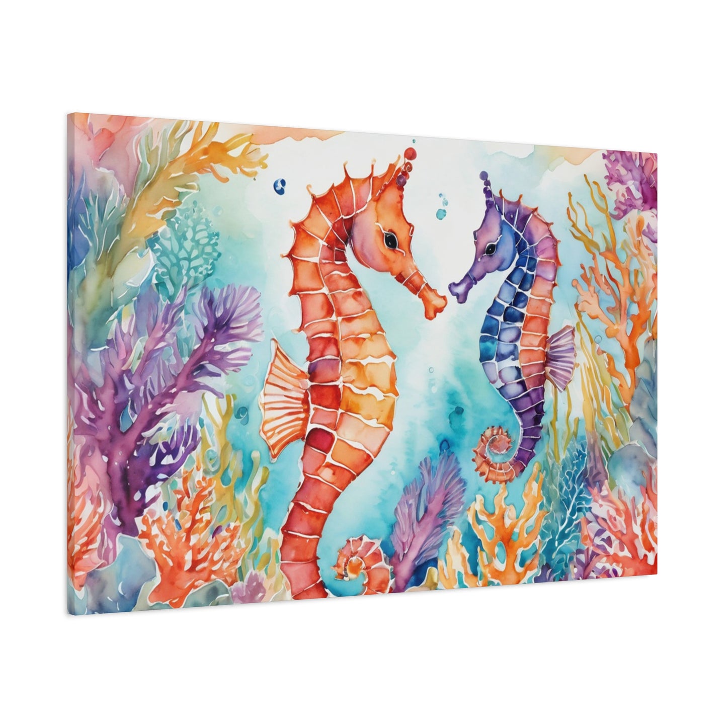 Seahorse Vibe, Watercolor Canvas Painting, 3 of many