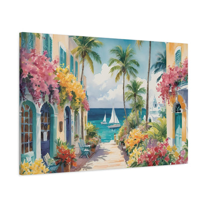 Bermuda Coastal Vibe, Watercolor Canvas Painting, 6 of many