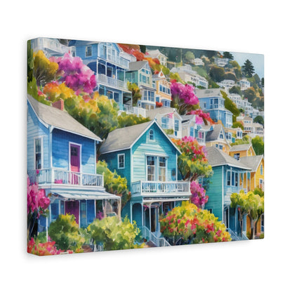 Sausalito California Coastal Vibe, Watercolor Canvas Painting, 8 of many