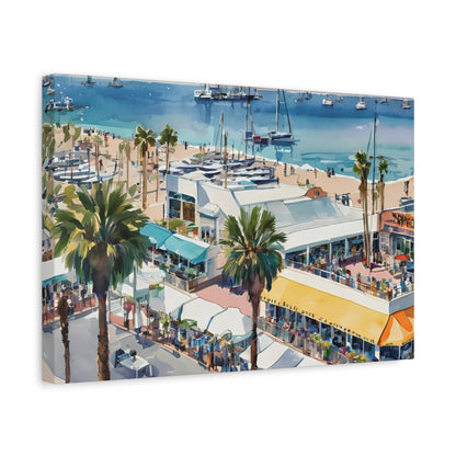 Santa Monica Waterfront, Watercolor Canvas Painting, 1 of many