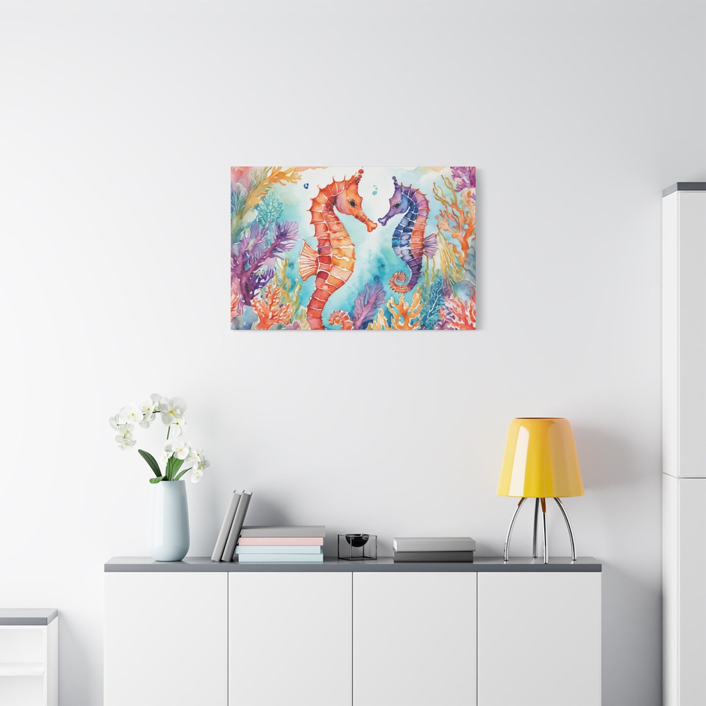 Seahorse Vibe, Watercolor Canvas Painting, 3 of many