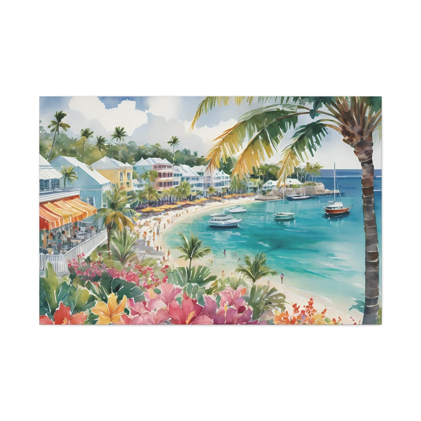 Bermuda Coastal Vibe, Watercolor Canvas Painting, 10 of many