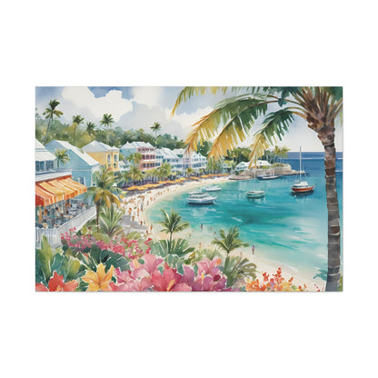 Bermuda Coastal Vibe, Watercolor Canvas Painting, 10 of many