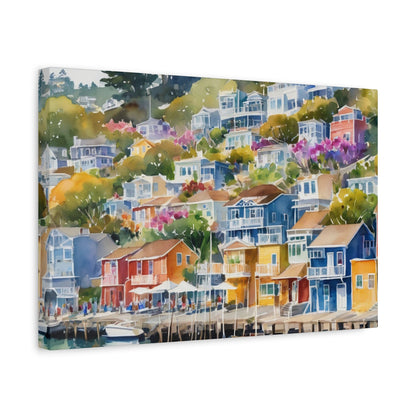 Sausalito California Coastal Vibe, Watercolor Canvas Painting, 9 of many