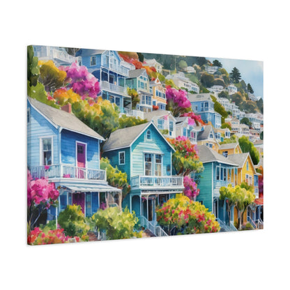 Sausalito California Coastal Vibe, Watercolor Canvas Painting, 8 of many