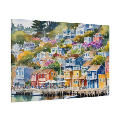 Sausalito California Coastal Vibe, Watercolor Canvas Painting, 9 of many