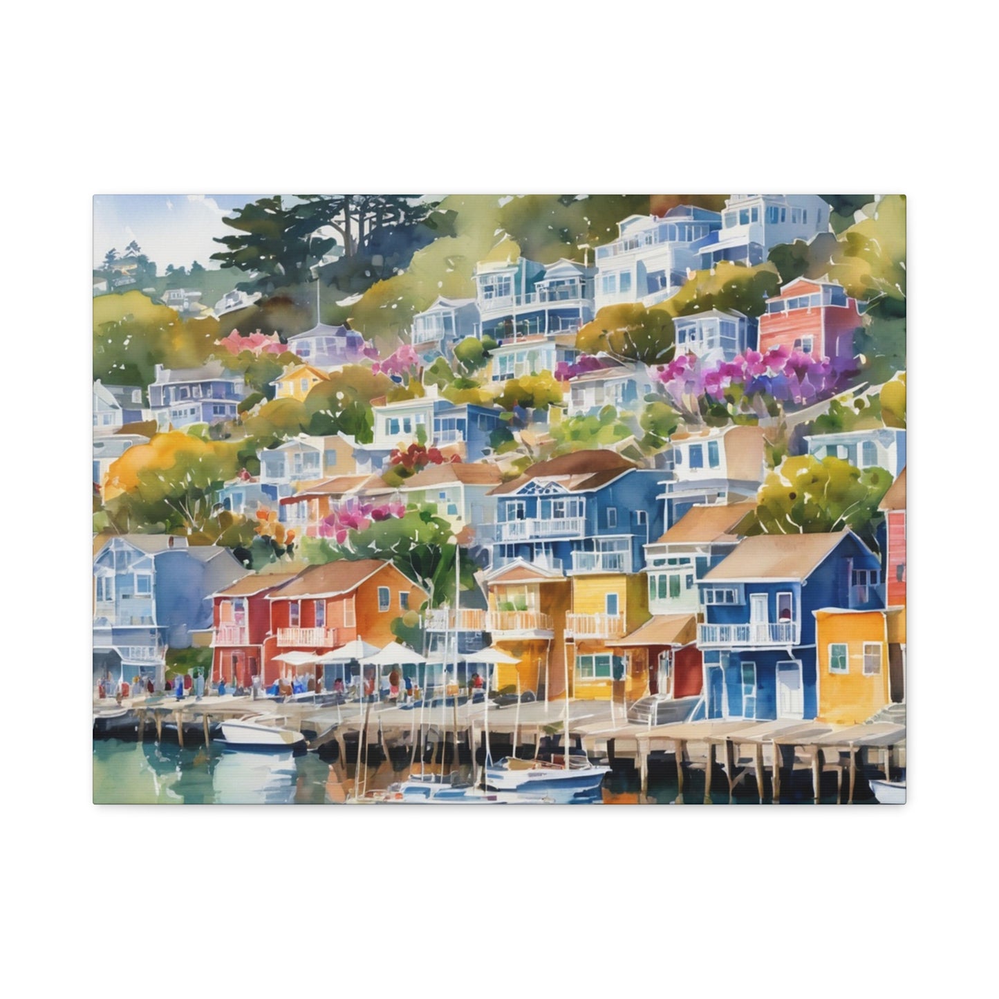 Sausalito California Coastal Vibe, Watercolor Canvas Painting, 9 of many