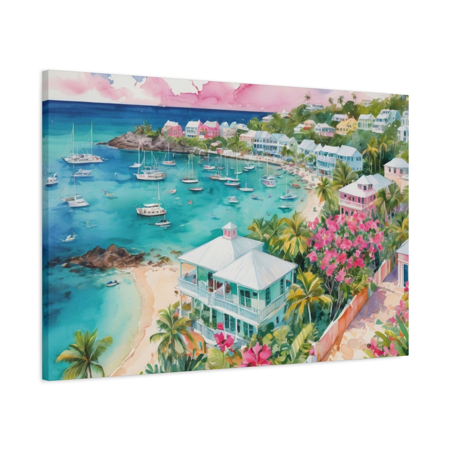 Bermuda Coastal Vibe, Watercolor Canvas Painting, 14 of many