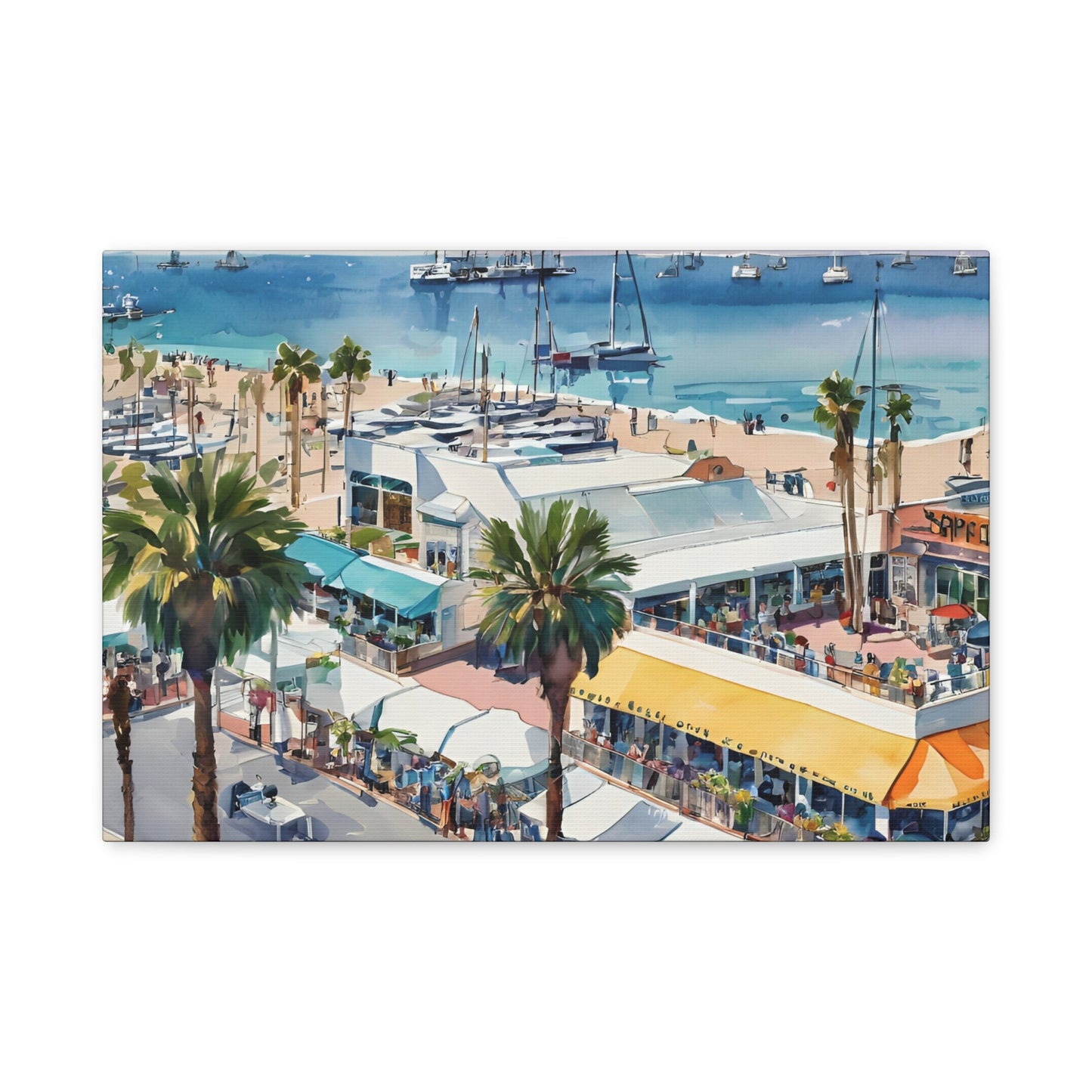 Santa Monica Waterfront, Watercolor Canvas Painting, 1 of many