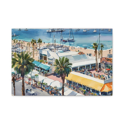 Santa Monica Waterfront, Watercolor Canvas Painting, 1 of many