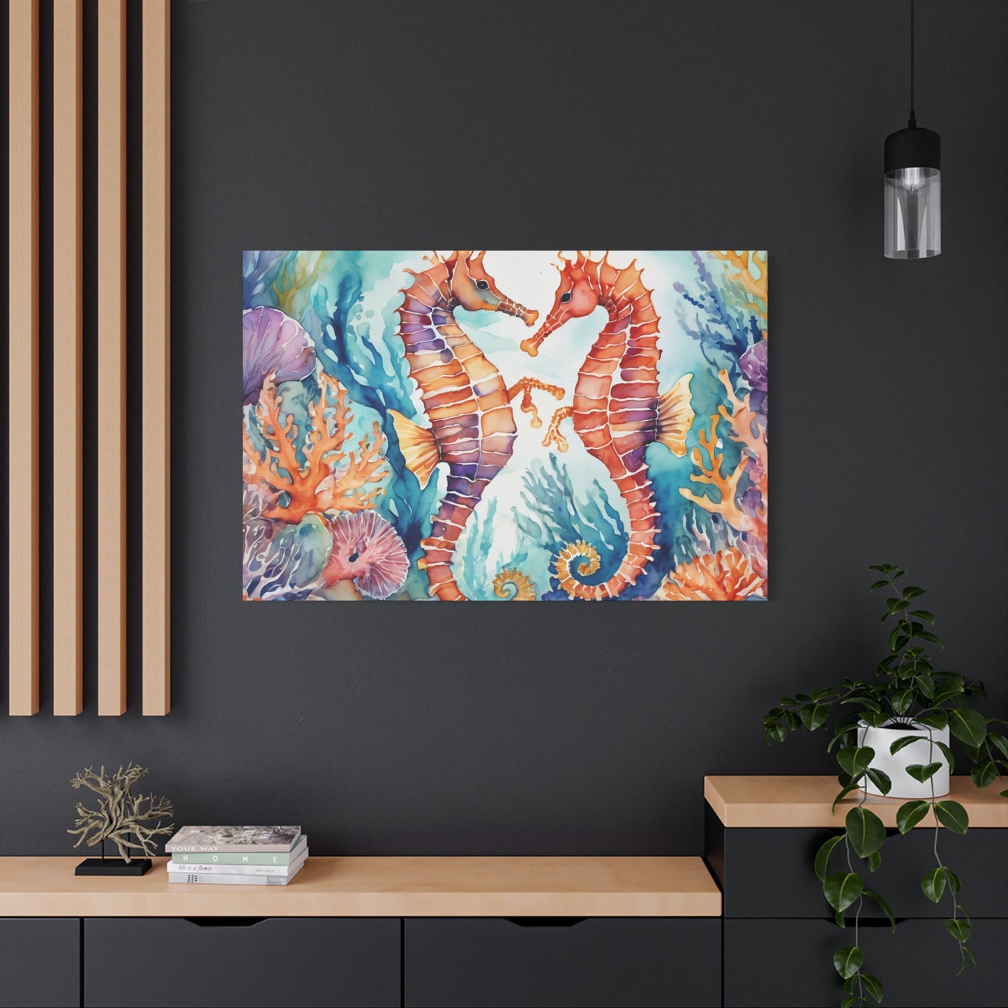 Seahorse Vibe, Watercolor Canvas Painting, 5 of many