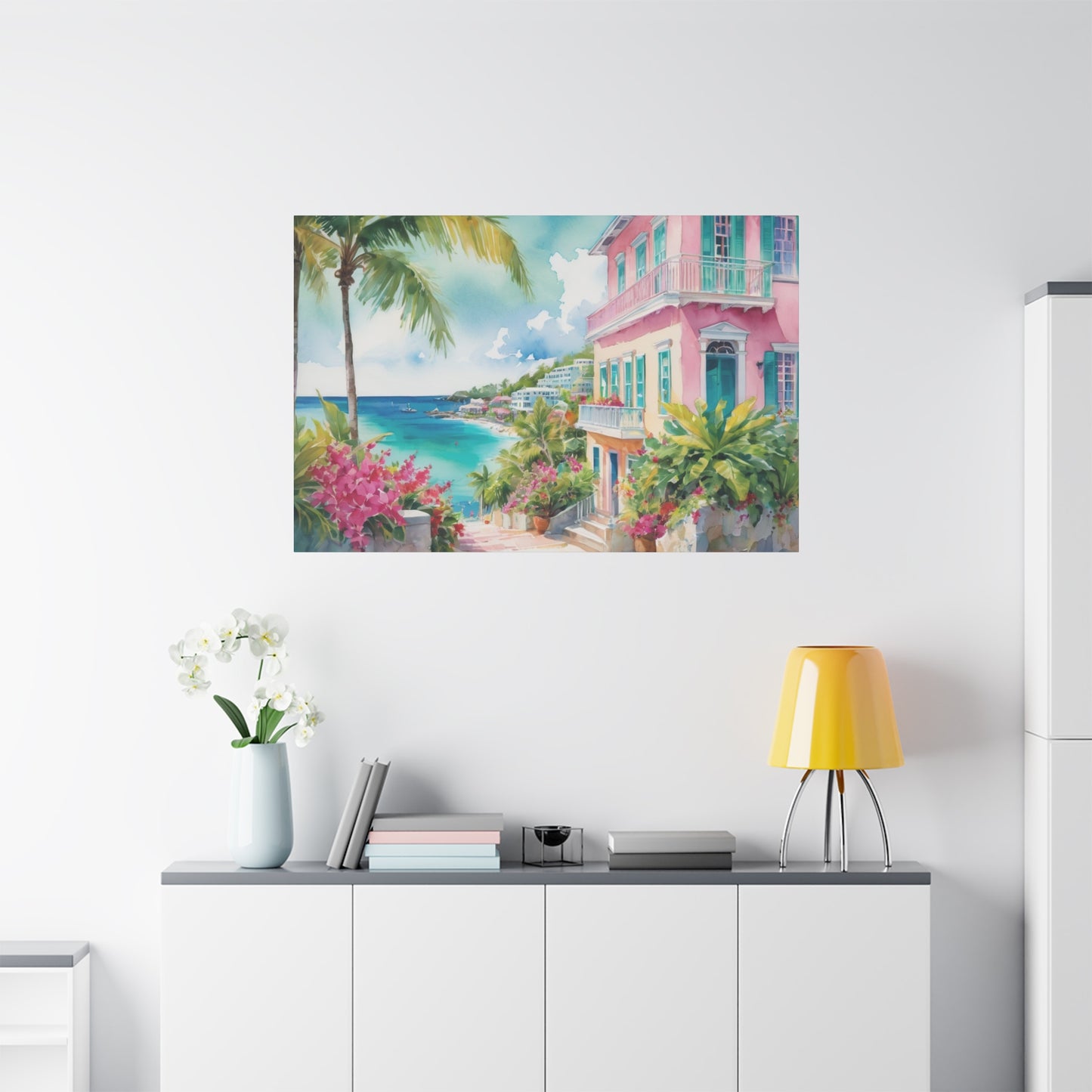 Bermuda Coastal Vibe, Watercolor Canvas Painting, 11 of many