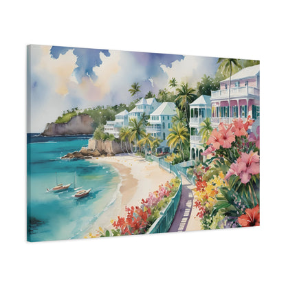 Bermuda Coastal Vibe, Watercolor Canvas Painting, 2 of many