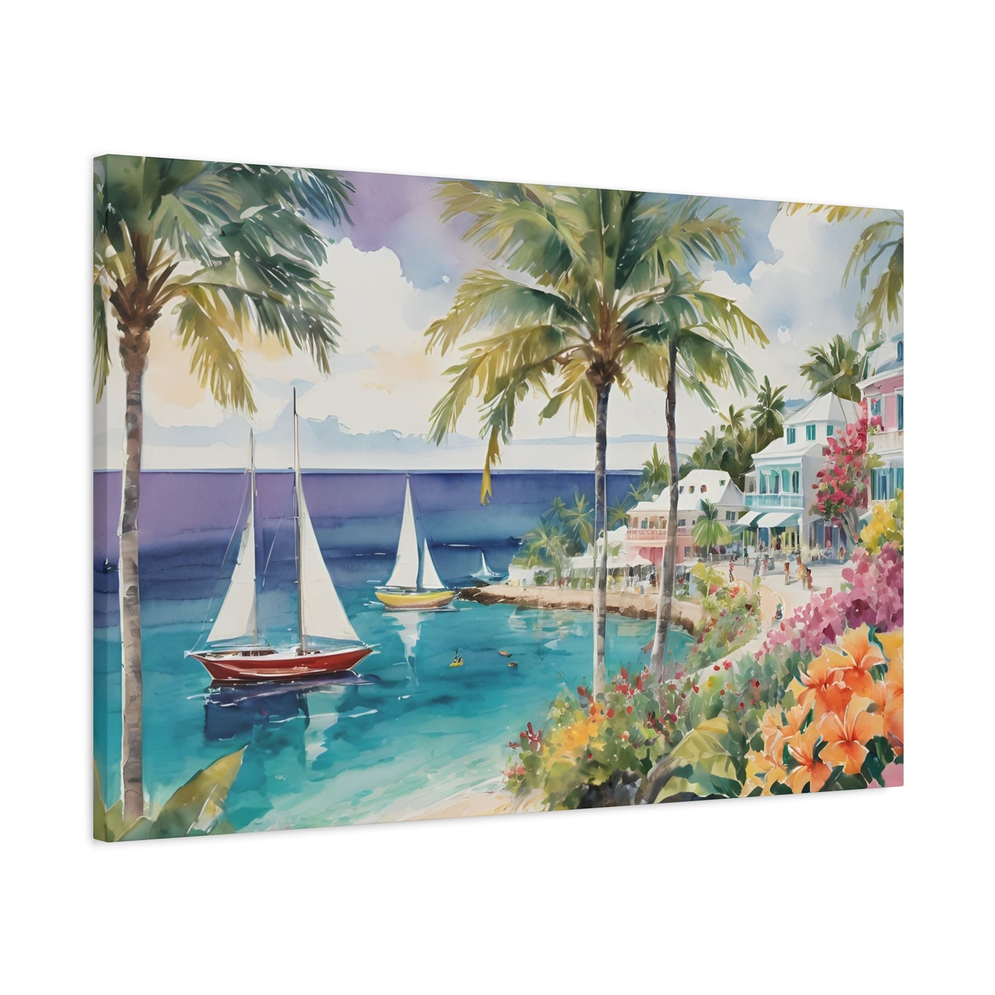 Bermuda Coastal Vibe, Watercolor Canvas Painting, 9 of many
