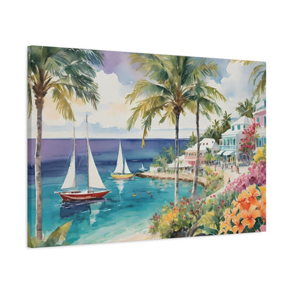 Bermuda Coastal Vibe, Watercolor Canvas Painting, 9 of many